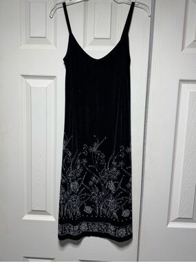 Black Floral-Embroidered Shimmery Slip Dress